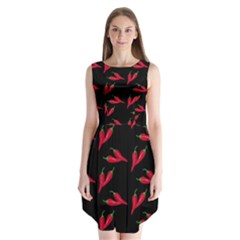 Red, hot jalapeno peppers, chilli pepper pattern at black, spicy Sleeveless Chiffon Dress  