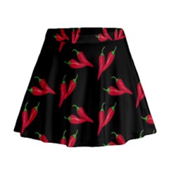 Red, hot jalapeno peppers, chilli pepper pattern at black, spicy Mini Flare Skirt