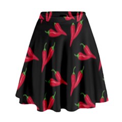 Red, hot jalapeno peppers, chilli pepper pattern at black, spicy High Waist Skirt