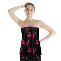 Red, hot jalapeno peppers, chilli pepper pattern at black, spicy Strapless Top