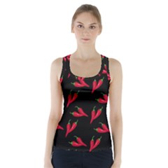 Red, hot jalapeno peppers, chilli pepper pattern at black, spicy Racer Back Sports Top