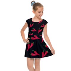 Red, hot jalapeno peppers, chilli pepper pattern at black, spicy Kids  Cap Sleeve Dress