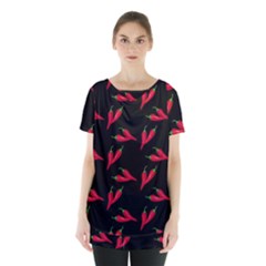 Red, hot jalapeno peppers, chilli pepper pattern at black, spicy Skirt Hem Sports Top
