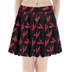 Red, hot jalapeno peppers, chilli pepper pattern at black, spicy Pleated Mini Skirt