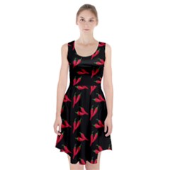 Red, hot jalapeno peppers, chilli pepper pattern at black, spicy Racerback Midi Dress
