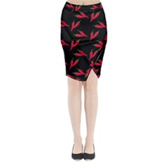Red, hot jalapeno peppers, chilli pepper pattern at black, spicy Midi Wrap Pencil Skirt