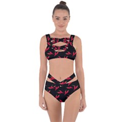 Red, hot jalapeno peppers, chilli pepper pattern at black, spicy Bandaged Up Bikini Set 