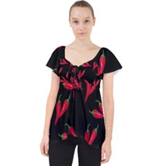 Red, hot jalapeno peppers, chilli pepper pattern at black, spicy Lace Front Dolly Top