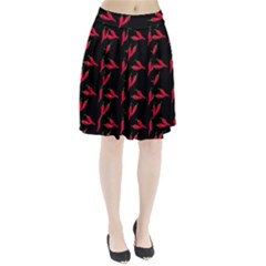 Red, hot jalapeno peppers, chilli pepper pattern at black, spicy Pleated Skirt