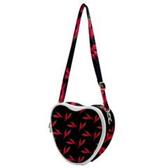 Red, Hot Jalapeno Peppers, Chilli Pepper Pattern At Black, Spicy Heart Shoulder Bag by Casemiro