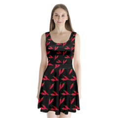 Red, hot jalapeno peppers, chilli pepper pattern at black, spicy Split Back Mini Dress 