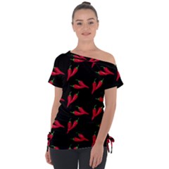 Red, hot jalapeno peppers, chilli pepper pattern at black, spicy Tie-Up Tee