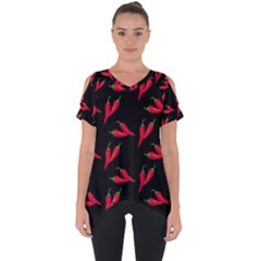 Red, hot jalapeno peppers, chilli pepper pattern at black, spicy Cut Out Side Drop Tee