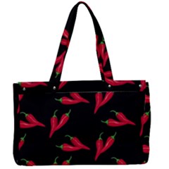 Red, Hot Jalapeno Peppers, Chilli Pepper Pattern At Black, Spicy Canvas Work Bag by Casemiro