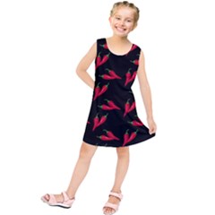 Red, hot jalapeno peppers, chilli pepper pattern at black, spicy Kids  Tunic Dress