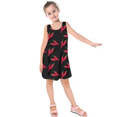 Red, hot jalapeno peppers, chilli pepper pattern at black, spicy Kids  Sleeveless Dress