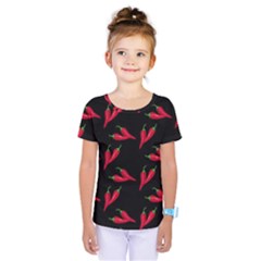 Red, hot jalapeno peppers, chilli pepper pattern at black, spicy Kids  One Piece Tee