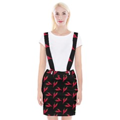 Red, hot jalapeno peppers, chilli pepper pattern at black, spicy Braces Suspender Skirt