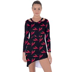 Red, hot jalapeno peppers, chilli pepper pattern at black, spicy Asymmetric Cut-Out Shift Dress