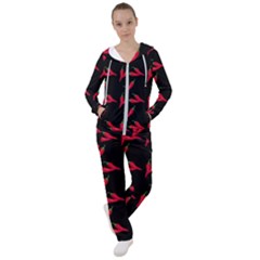 Red, hot jalapeno peppers, chilli pepper pattern at black, spicy Women s Tracksuit