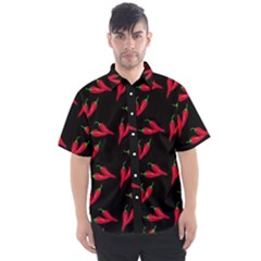 Red, hot jalapeno peppers, chilli pepper pattern at black, spicy Men s Short Sleeve Shirt