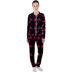 Red, hot jalapeno peppers, chilli pepper pattern at black, spicy Casual Jacket and Pants Set