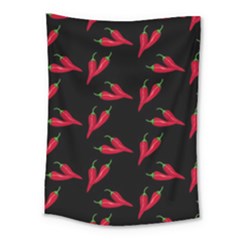 Red, hot jalapeno peppers, chilli pepper pattern at black, spicy Medium Tapestry