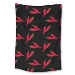 Red, hot jalapeno peppers, chilli pepper pattern at black, spicy Large Tapestry