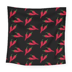 Red, hot jalapeno peppers, chilli pepper pattern at black, spicy Square Tapestry (Large)