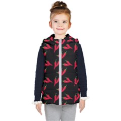 Red, Hot Jalapeno Peppers, Chilli Pepper Pattern At Black, Spicy Kids  Hooded Puffer Vest