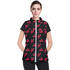 Red, hot jalapeno peppers, chilli pepper pattern at black, spicy Women s Puffer Vest