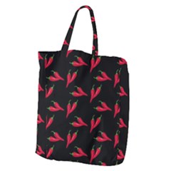 Red, hot jalapeno peppers, chilli pepper pattern at black, spicy Giant Grocery Tote