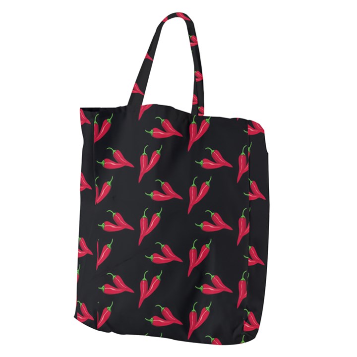 Red, hot jalapeno peppers, chilli pepper pattern at black, spicy Giant Grocery Tote