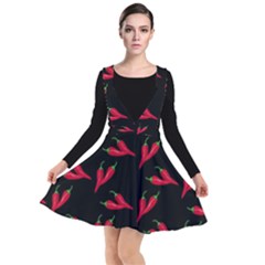 Red, hot jalapeno peppers, chilli pepper pattern at black, spicy Plunge Pinafore Dress