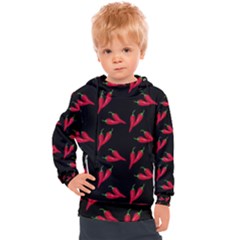 Red, hot jalapeno peppers, chilli pepper pattern at black, spicy Kids  Hooded Pullover