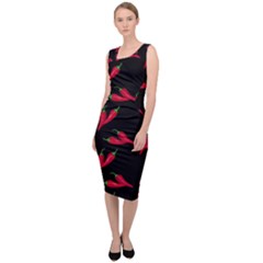 Red, hot jalapeno peppers, chilli pepper pattern at black, spicy Sleeveless Pencil Dress