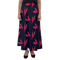 Red, Hot Jalapeno Peppers, Chilli Pepper Pattern At Black, Spicy Flared Maxi Skirt by Casemiro