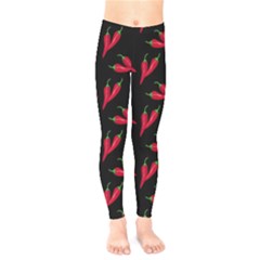 Red, hot jalapeno peppers, chilli pepper pattern at black, spicy Kids  Leggings