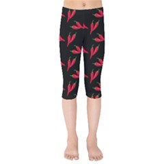 Red, Hot Jalapeno Peppers, Chilli Pepper Pattern At Black, Spicy Kids  Capri Leggings  by Casemiro