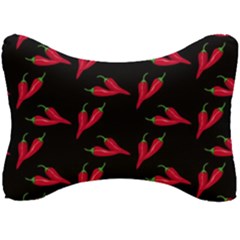 Red, Hot Jalapeno Peppers, Chilli Pepper Pattern At Black, Spicy Seat Head Rest Cushion by Casemiro