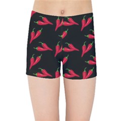 Red, hot jalapeno peppers, chilli pepper pattern at black, spicy Kids  Sports Shorts