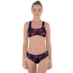 Red, Hot Jalapeno Peppers, Chilli Pepper Pattern At Black, Spicy Criss Cross Bikini Set by Casemiro