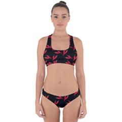 Red, hot jalapeno peppers, chilli pepper pattern at black, spicy Cross Back Hipster Bikini Set