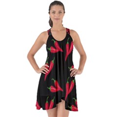 Red, hot jalapeno peppers, chilli pepper pattern at black, spicy Show Some Back Chiffon Dress