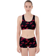 Red, hot jalapeno peppers, chilli pepper pattern at black, spicy Work It Out Gym Set