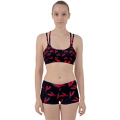Red, hot jalapeno peppers, chilli pepper pattern at black, spicy Perfect Fit Gym Set