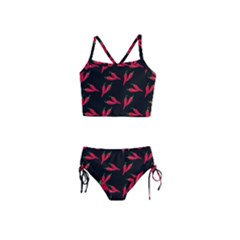 Red, hot jalapeno peppers, chilli pepper pattern at black, spicy Girls  Tankini Swimsuit