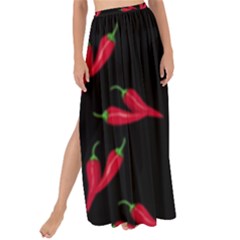Red, hot jalapeno peppers, chilli pepper pattern at black, spicy Maxi Chiffon Tie-Up Sarong