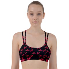 Red, hot jalapeno peppers, chilli pepper pattern at black, spicy Line Them Up Sports Bra