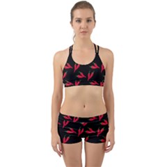 Red, Hot Jalapeno Peppers, Chilli Pepper Pattern At Black, Spicy Back Web Gym Set by Casemiro